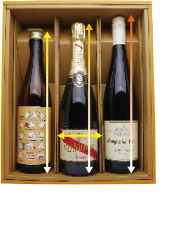 酒ギフトGケース３本入りからし色　シャンパンの太さ（８８ミリ）ドイツワインの高さ（３３０ミリ）まで対応！
