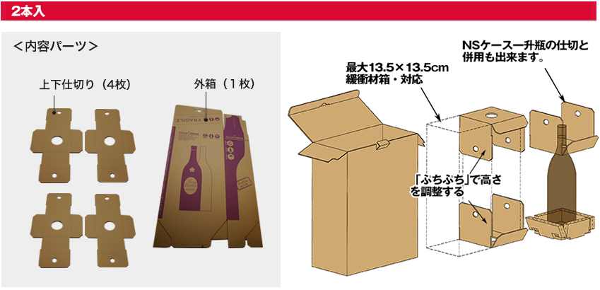 （２本入り）：NSケース一升瓶の仕切りと併用も出来ます。最大13.5×13.5cm緩衝材箱・対応